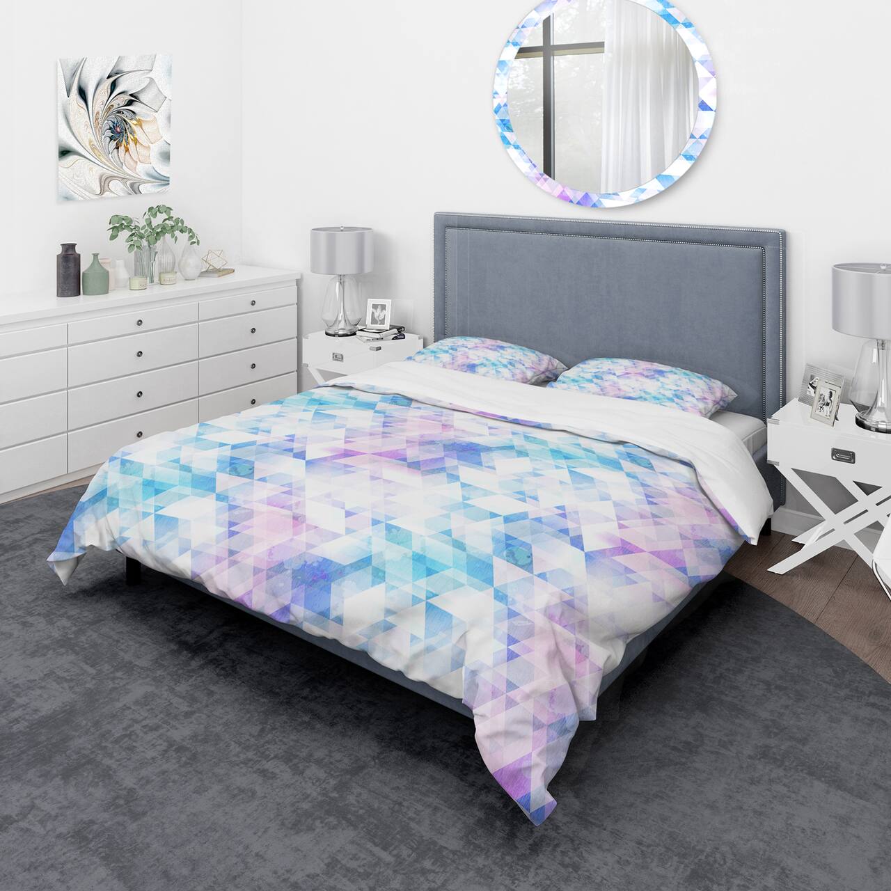 Designart 'Sky Blue Triangle Texture with Grunge Effect' Modern & Contemporary Bedding Set - Duvet Cover & Shams